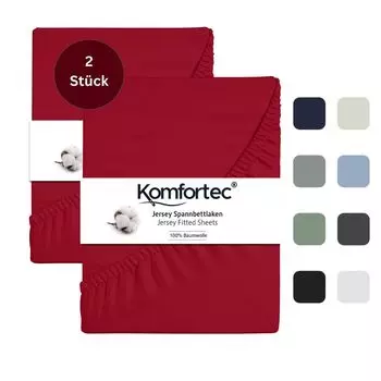 Komfortec упаковка из 2 трикотажных простыней 90 х 200 см, 100% хлопок, двойная упаковка простыней, красная
