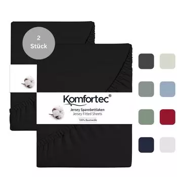 Komfortec упаковка из 2 трикотажных простыней 90 х 200 см, 100% хлопок, двойная упаковка простыней, черных