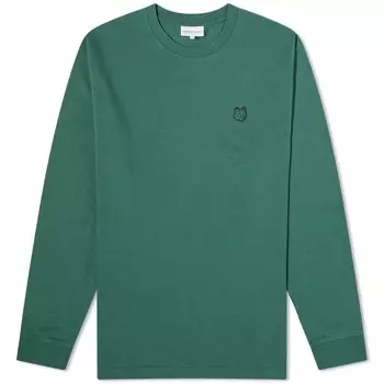 Комфортная футболка Maison Kitsune с нашивкой в виде головы лисы в тон с длинными рукавами