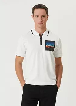 Комфортная футболка с воротником-поло и нашивкой Beymen Club, белый
