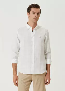 Комфортная льняная рубашка в клетку в клетку Beymen Club, белый