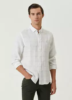 Комфортная льняная рубашка в клетку в клетку Beymen Club, белый