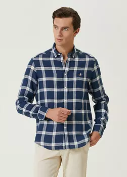 Комфортная льняная рубашка в квадратную клетку Beymen Club, синий
