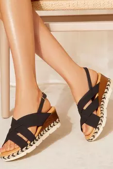 Комфортная плетеная танкетка из искусственной кожи с пяткой на пятке Friends Like These, черный