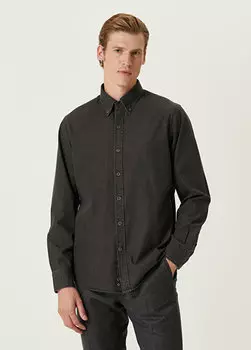 Комфортная рубашка антрацитового цвета с воротником на пуговицах Beymen