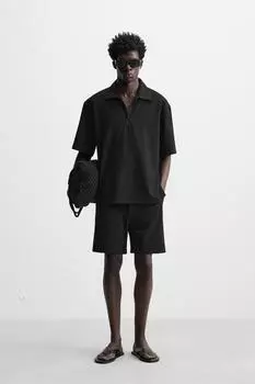 Комфортная рубашка поло на молнии ZARA, черный