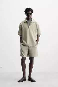 Комфортная рубашка поло на молнии ZARA, цвет Apple green