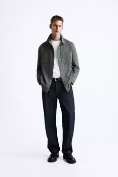 Комфортная рубашка с карманами ZARA, зеленый