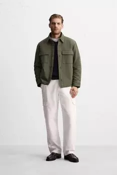 Комфортная утепленная рубашка ZARA, цвет bottle green