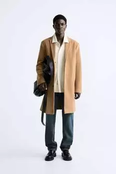 Комфортное пальто ZARA, кэмел