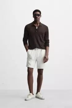 Комфортные бермудские шорты ZARA, устрично-белый