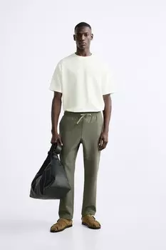 Комфортные брюки для спортивных джоггеров ZARA, темный хаки
