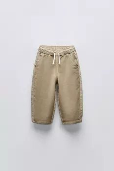 Комфортные брюки с контрастной деталью ZARA, коричневый/серо-коричневый