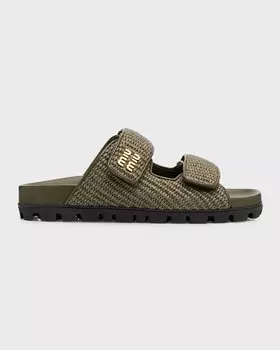 Комфортные сандалии Raffia с двойной ручкой Miu Miu, цвет Militare
