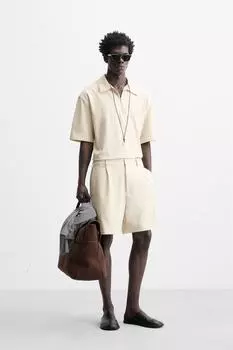 Комфортные шорты-бермуды обычной посадки ZARA, экрю