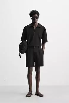Комфортные шорты-бермуды обычной посадки ZARA, черный