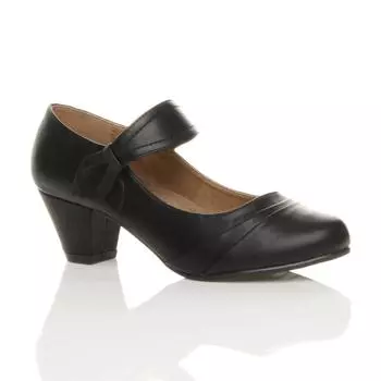 Комфортные туфли-лодочки из искусственной кожи Mary Jane на среднем каблуке AJVANI, черный