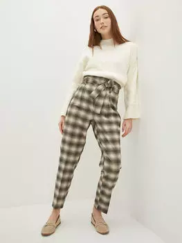Комфортные женские брюки в клетку Paperbag LC Waikiki Basic