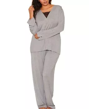 Комфортный комплект для сна и отдыха больших размеров из контрастного кружева и модала iCollection, серый