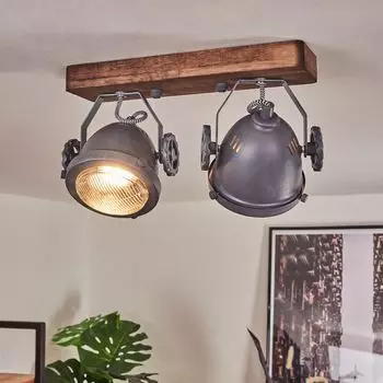 Комнатный светильник »Biati» из металла и дерева в коричневых и серых тонах, стеклянный абажур hofstein