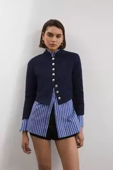 Компактная эластичная вставка на пуговицах и приталенная куртка Karen Millen, темно-синий