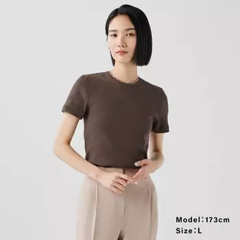 Компактная футболка из хлопка в рубчик с круглым вырезом PLST