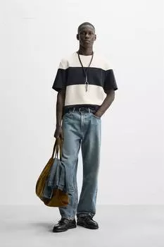 Компактная футболка с рисунком "пике" ZARA, цвет White/Navy