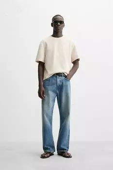 Компактная футболка с рисунком "пике" ZARA, устрично-белый
