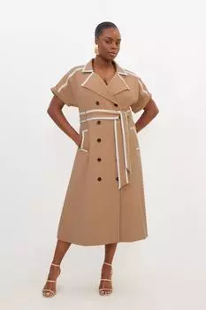 Компактное эластичное платье миди больших размеров с отделкой кончиками пальцев Karen Millen, бежевый