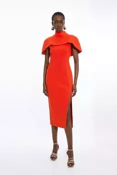 Компактное миди-платье миди из эластичной ткани с накидкой, рукавами и завязками Karen Millen, красный