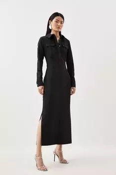 Компактное миди-платье-рубашка из эластичной ткани на заказ Karen Millen, черный