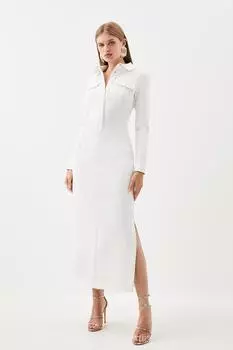 Компактное миди-платье-рубашка из эластичной ткани на заказ Karen Millen, белый