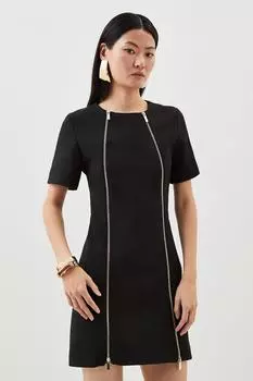 Компактное мини-платье из эластичной ткани на молнии Karen Millen, черный