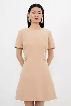 Компактное мини-платье из эластичной ткани с поясом и язычками на заказ Karen Millen, бежевый