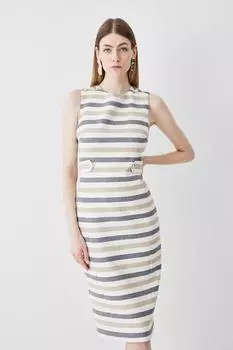 Компактное платье-карандаш миди в эластичную полоску с контрастной вставкой Karen Millen, мультиколор