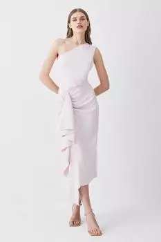 Компактное платье-карандаш на одно плечо из вискозы с драпировкой спереди Karen Millen, розовый