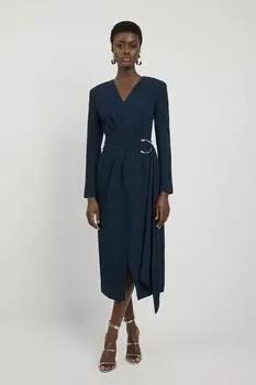 Компактное платье макси из эластичной вискозы с драпировкой на талии Karen Millen, темно-синий