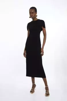Компактное платье миди с драпировкой на спине из эластичной вискозы Karen Millen, черный