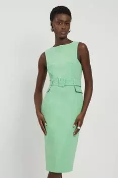 Компактное приталенное платье-карандаш миди с эластичным поясом Karen Millen, зеленый