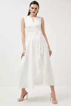 Компактное приталенное платье миди с водопадом из вискозы Petite Karen Millen, белый