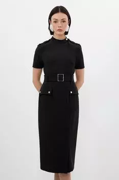 Компактное приталенное платье миди с запахом и поясом Karen Millen, черный