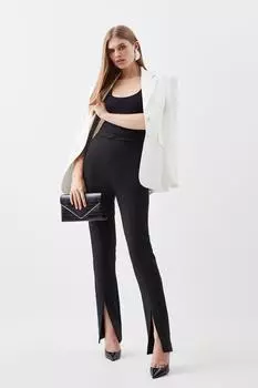 Компактные брюки эластичного кроя миниатюрного кроя с разрезом по краю и высокой посадкой Karen Millen, черный