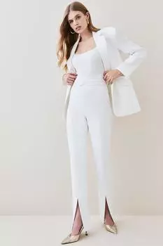 Компактные брюки эластичного кроя с высокой посадкой и разрезом по краю Karen Millen, белый