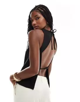 Компактный черный креповый топ без рукавов с открытой спиной ASOS