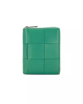Компактный кассетный кошелек на молнии вокруг Bottega Veneta, цвет Mermaid & Silver