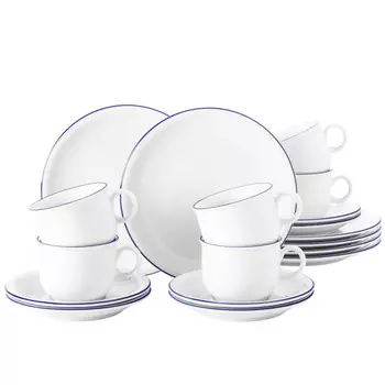 Компактный кофейный набор с синей каймой, 18 предметов Seltmann Weiden, белый синий