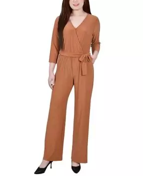 Компактный комбинезон с широкими штанинами и рукавами 3/4 с поясом NY Collection