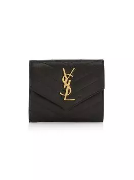 Компактный кошелек Cassandre Matelasse Trifold из кожи с тиснением Grain de Poudre Saint Laurent