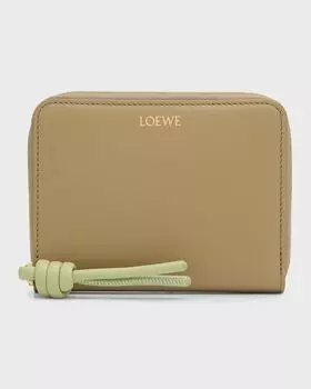 Компактный кошелек Knot из блестящей кожи на молнии Loewe, цвет Clay Green/Lime Green