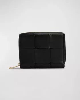 Компактный кошелек на кассетной молнии Bottega Veneta, цвет Black/Gold